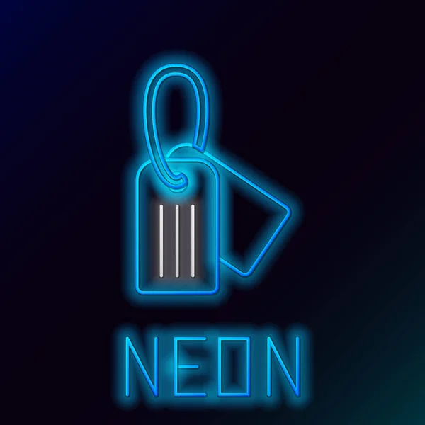 Blauwe gloeiende neon lijn Militaire hond tag pictogram geïsoleerd op zwarte achtergrond. Identiteit pictogram. Legerteken. Kleurrijk concept. Vector Illustratie — Stockvector