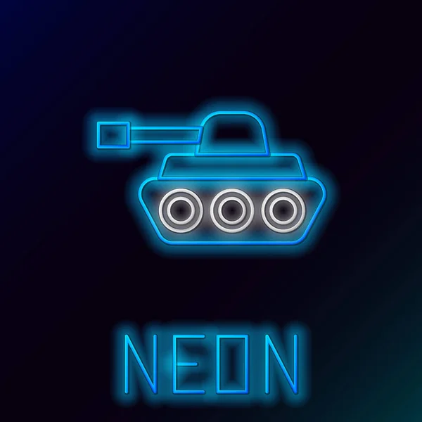 Kék izzó neon vonal Katonai tank ikon elszigetelt fekete háttérrel. Színes vázlat koncepció. Vektorillusztráció — Stock Vector