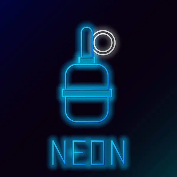 Blauwe gloeiende neon lijn Handgranaat pictogram geïsoleerd op zwarte achtergrond. Explosie met bommen. Kleurrijk concept. Vector Illustratie — Stockvector