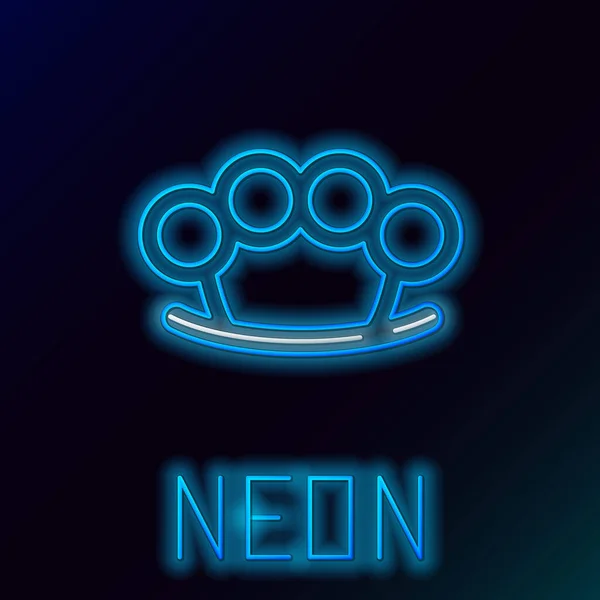 Blauwe gloeiende neon lijn Messing knokkels pictogram geïsoleerd op zwarte achtergrond. Kleurrijk concept. Vector Illustratie — Stockvector
