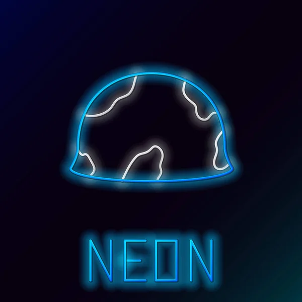 Blue glowing neon line Military helmet icon isolated on black background. Army hat symbol of defense and protect. Protective hat. Colorful outline concept. Vector Illustration — ストックベクタ