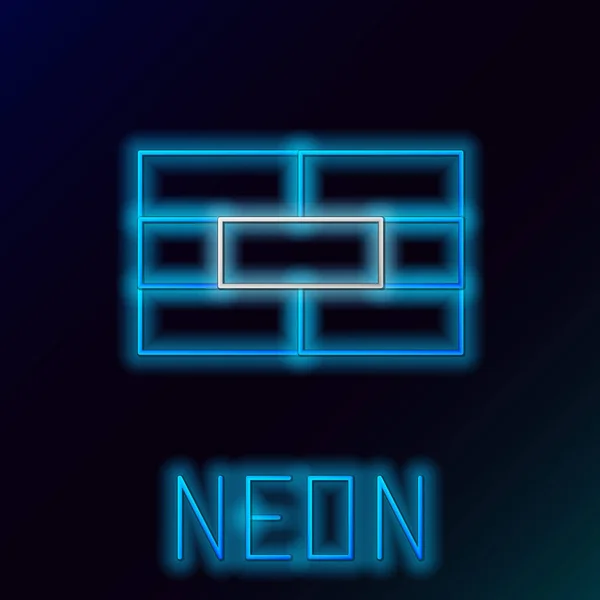 Blå glödande neon linje tegel ikon isolerad på svart bakgrund. Färgstarkt skisskoncept. Vektor Illustration — Stock vektor