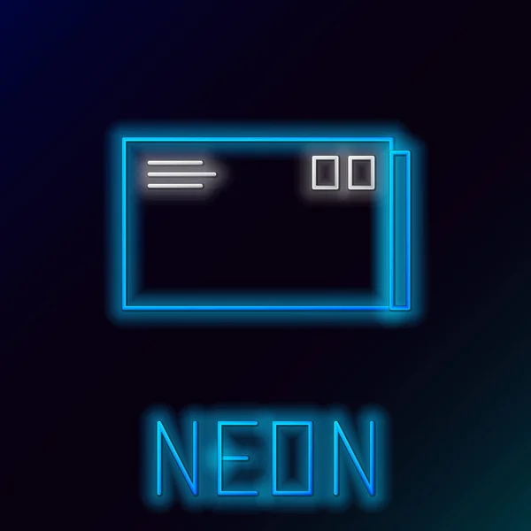 파란색 빛나는 네온 선 봉투 아이콘은 검은 색 배경에 격리. 전자 메일 메시지 문자 기호입니다. 컬러풀한 아웃라인 컨셉. 벡터 일러스트레이션 — 스톡 벡터