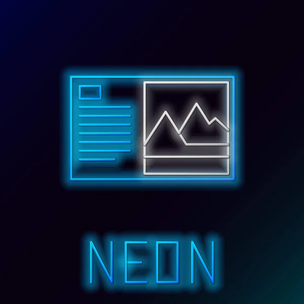 Blue glowing neon line Postcard icon isolated on black background. Colorful outline concept. Vector Illustration — ストックベクタ