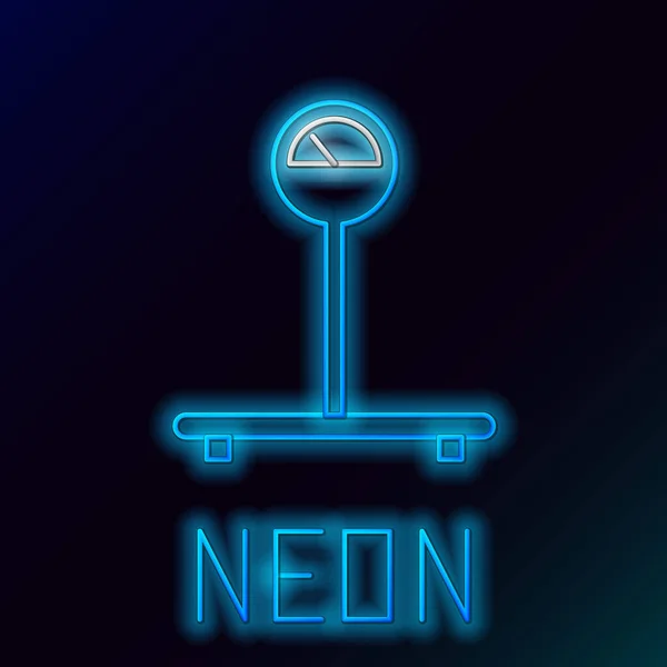 Blue glowing neon line Scale icon isolated on black background. Logistic and delivery. Weight of delivery package on a scale. Colorful outline concept. Vector Illustration — ストックベクタ