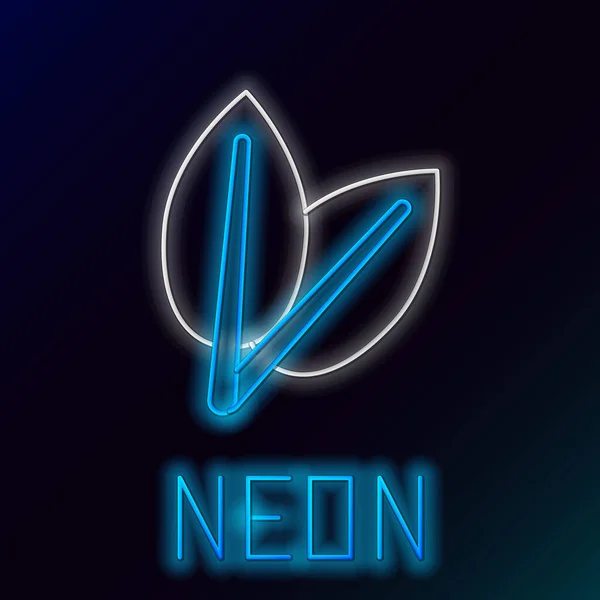 Blauwe gloeiende neon lijn Leafs pictogram geïsoleerd op zwarte achtergrond. Vers natuurlijk product symbool. Kleurrijk concept. Vector Illustratie — Stockvector