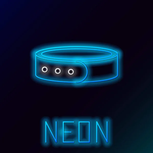 Blauw gloeiende neon lijn Halsband met naamplaatje pictogram geïsoleerd op zwarte achtergrond. Eenvoudige leveringen voor huisdieren. Katten- en hondenzorg. Gezelschapskettingen. Kleurrijk concept. Vector Illustratie — Stockvector