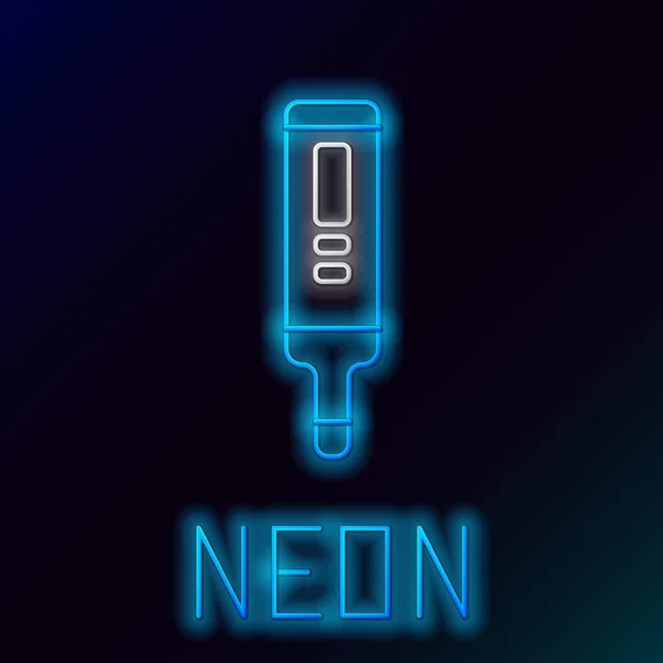 Blau leuchtende Neon Line medizinisches digitales Thermometer für medizinische Untersuchung Symbol isoliert auf schwarzem Hintergrund. Buntes Rahmenkonzept. Vektorillustration — Stockvektor