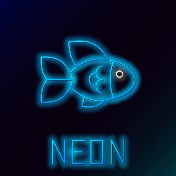 Azul brillante línea de neón Icono de pescado aislado sobre fondo negro. Concepto de esquema colorido. Ilustración vectorial — Vector de stock