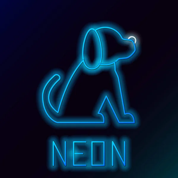 Modrá zářící neonová čára Ikona psa izolovaná na černém pozadí. Barevný koncept. Vektorová ilustrace — Stockový vektor