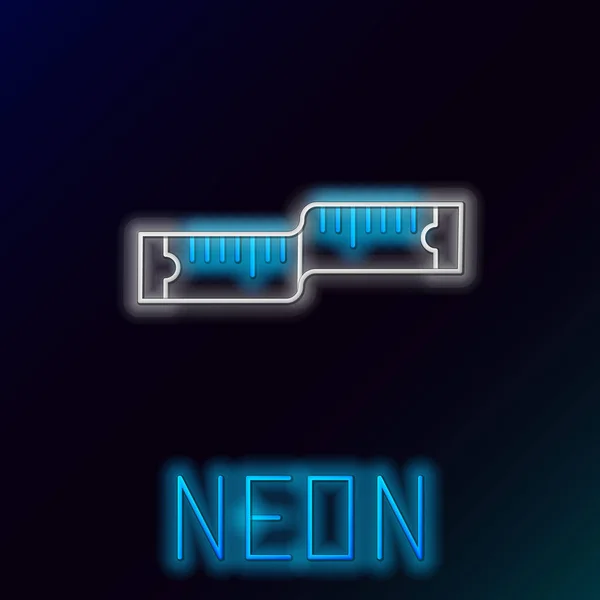 Modrá zářící neonová čára Ikona ukazatele pásky izolovaná na černém pozadí. Měřící páska. Barevný koncept. Vektorová ilustrace — Stockový vektor