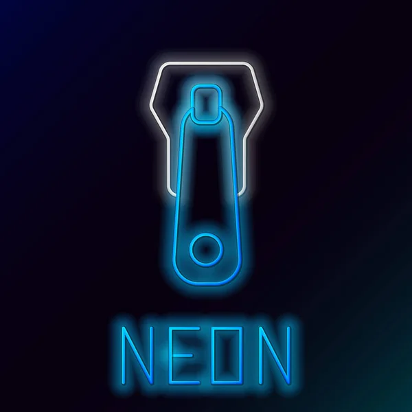 Blau leuchtende Neon Line Reißverschlusssymbol isoliert auf schwarzem Hintergrund. Buntes Rahmenkonzept. Vektorillustration — Stockvektor