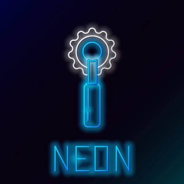 Blauwe gloeiende neon lijn Snijder hulpmiddel pictogram geïsoleerd op zwarte achtergrond. Naaimes met mes. Kleurrijk concept. Vector Illustratie — Stockvector