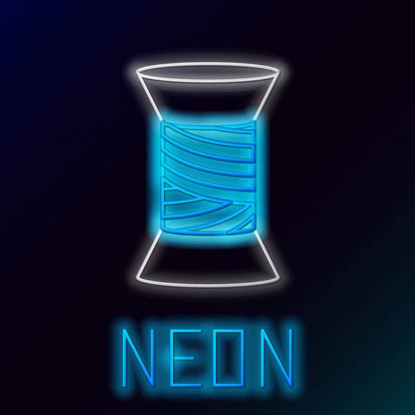 Blauwe gloeiende neon lijn Naaigaren op spoel pictogram geïsoleerd op zwarte achtergrond. Garens spoel. Draadspoel. Kleurrijk concept. Vector Illustratie — Stockvector