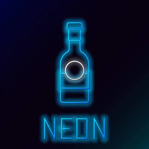 Azul brillante línea de neón icono de la botella de champán aislado sobre fondo negro. Concepto de esquema colorido. Ilustración vectorial — Vector de stock