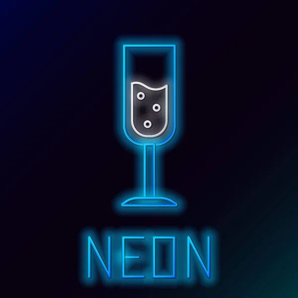 Línea de neón brillante azul Icono de copa de champán aislado sobre fondo negro. Concepto de esquema colorido. Ilustración vectorial — Vector de stock