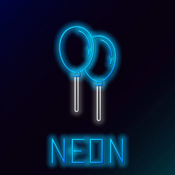 Niebieski świecący neon linii Balony z ikoną wstążki izolowane na czarnym tle. Kolorowy koncept. Ilustracja wektora — Wektor stockowy