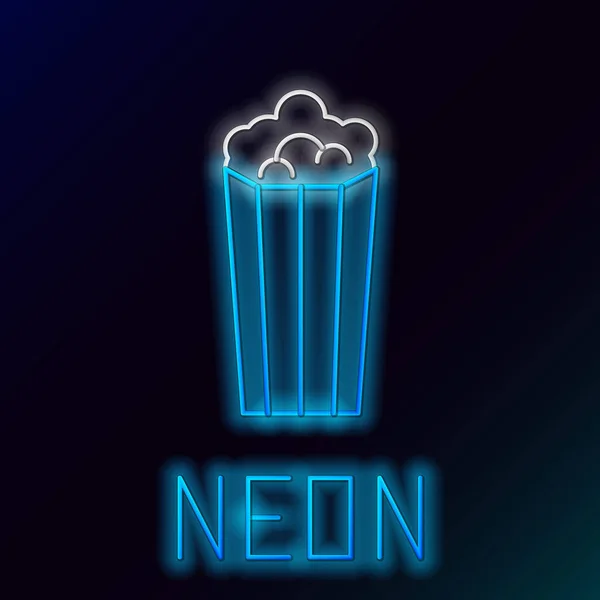 Blå glödande Neon linje popcorn i pappkartong ikon isolerad på svart bakgrund. Popcorn hink låda. Färgstarka dispositions konceptet. Vektor illustration — Stock vektor