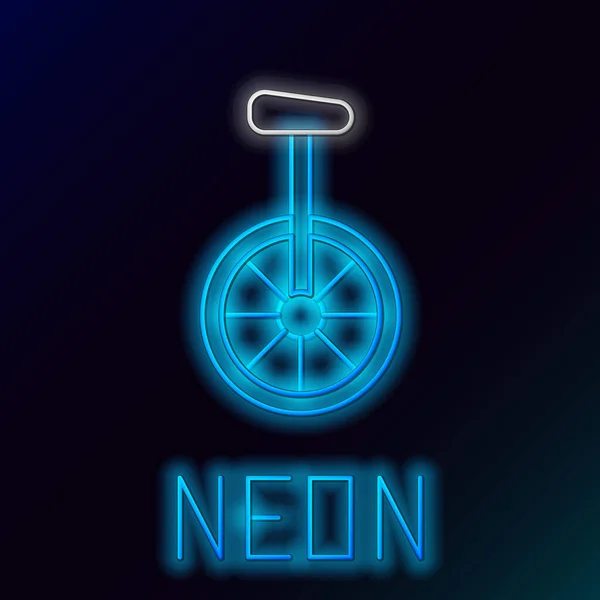 Niebieska świecąca neonowa linia Unicycle lub ikona roweru kołowego wyizolowana na czarnym tle. Rower jednopiętrowy. Kolorowy koncept. Ilustracja wektora — Wektor stockowy