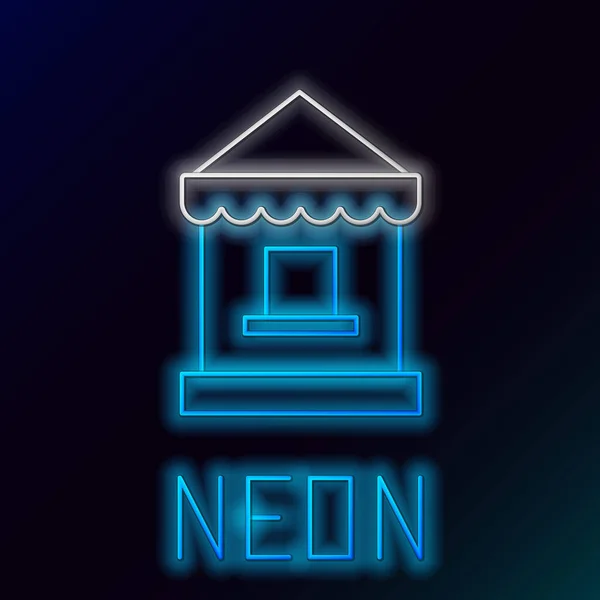 Blauwe gloeiende neon lijn Ticket box office icoon geïsoleerd op zwarte achtergrond. Ticketkraam voor de verkoop van tickets voor attracties en sporten. Kleurrijk concept. Vector Illustratie — Stockvector