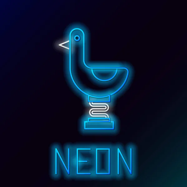 Línea de neón brillante azul Icono de pato niño montando aislado sobre fondo negro. Concepto de esquema colorido. Ilustración vectorial — Vector de stock