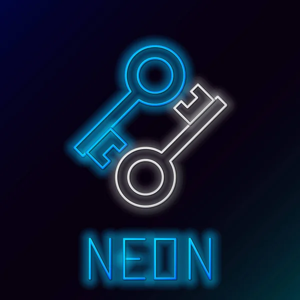 Azul brilhante neon line Criptomoeda ícone chave no fundo preto. Conceito de segurança cibernética ou chave privada, chave digital com interface de tecnologia. Conceito de esboço colorido. Ilustração vetorial — Vetor de Stock