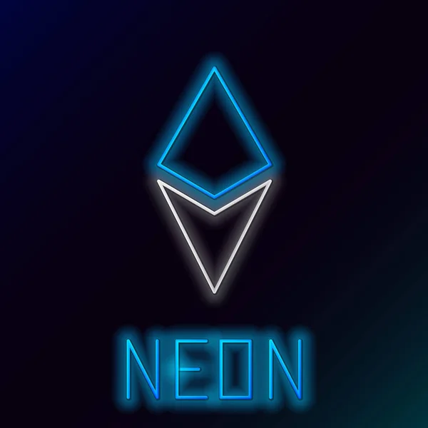Azul brilhante neon line Criptomoeda moeda Ethereum ETH ícone no fundo preto. Símbolo Altcoin. Blockchain baseado em moeda criptomoeda segura. Conceito de esboço colorido. Ilustração vetorial —  Vetores de Stock