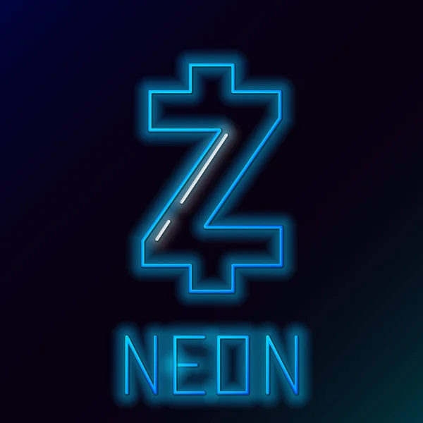 Синий светящийся неоновая линия криптовалютная монета Zcash ZEC значок на черном фоне. Символ Altcoin. Безопасная криптовалюта на основе блокчейна. Красочная концепция контура. Векторная миграция — стоковый вектор