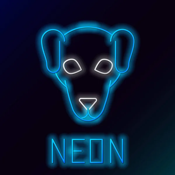 Blue glowing neon line Hunting dog icon isolated on black background. Colorful outline concept. Vector Illustration — ストックベクタ