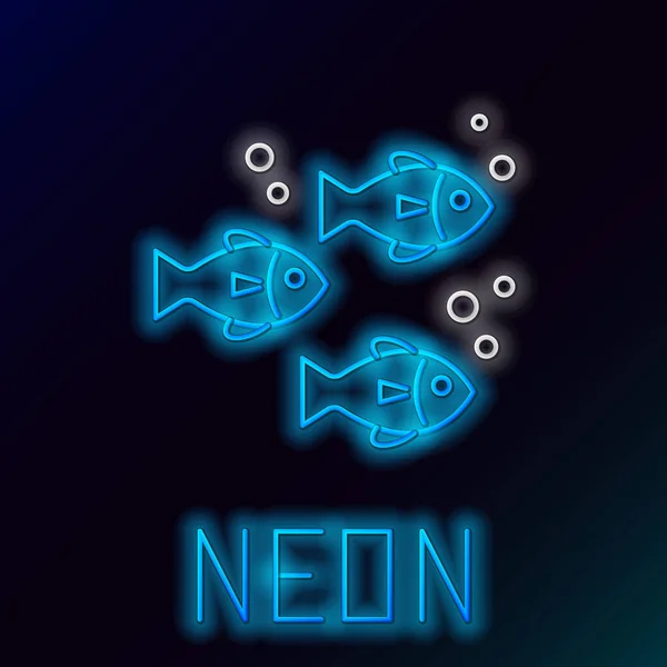 Blue glowing neon line Fish icon isolated on black background. Colorful outline concept. Vector Illustration — Stock Vector