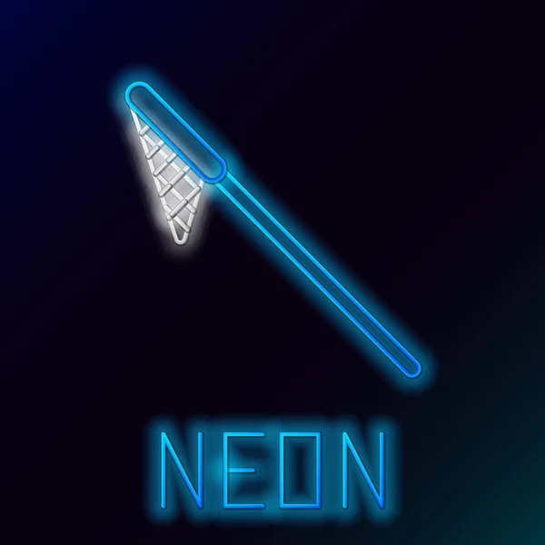 Blue glowing neon line Fishing net icon isolated on black background. Fishing tackle. Colorful outline concept. Vector Illustration — ストックベクタ