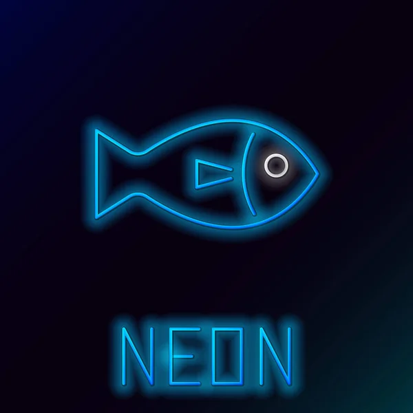 Blue glowing neon line Fish icon isolated on black background. Colorful outline concept. Vector Illustration — Stock Vector