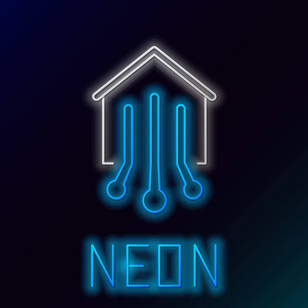 Blauwe gloeiende neon lijn Smart home icoon geïsoleerd op zwarte achtergrond. Afstandsbediening. Kleurrijk concept. Vector Illustratie — Stockvector