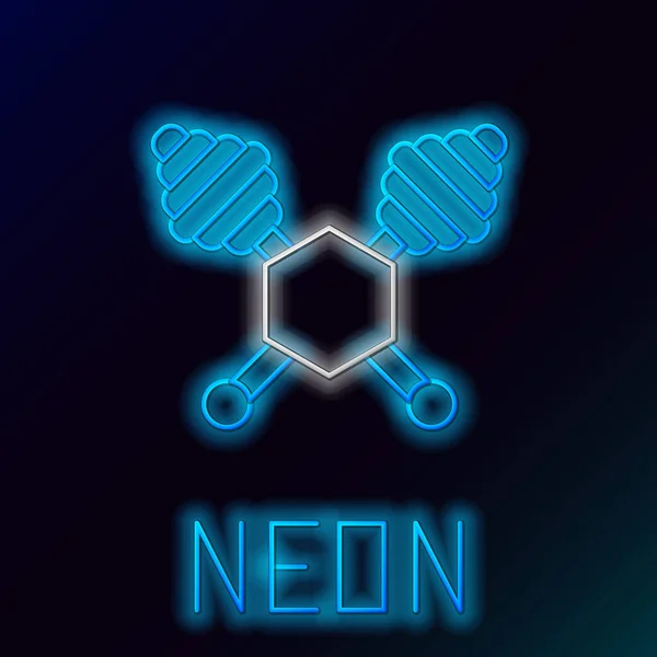 Blau leuchtende Neon-Linie Honig Löffelstiel Symbol isoliert auf schwarzem Hintergrund. Honiglöffel. Buntes Rahmenkonzept. Vektorillustration — Stockvektor