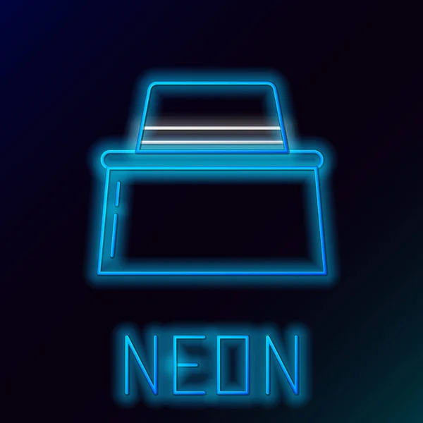 Blå glödande neon linje biodlare med skydda hatt ikon isolerad på svart bakgrund. Speciell skyddsuniform. Färgstarkt skisskoncept. Vektor Illustration — Stock vektor