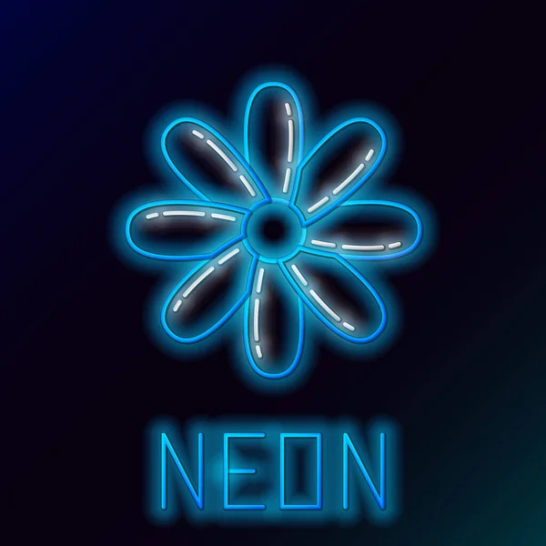 Blauwe gloeiende neon lijn Bloem pictogram geïsoleerd op zwarte achtergrond. Zoet natuurlijk voedsel. Kleurrijk concept. Vector Illustratie — Stockvector