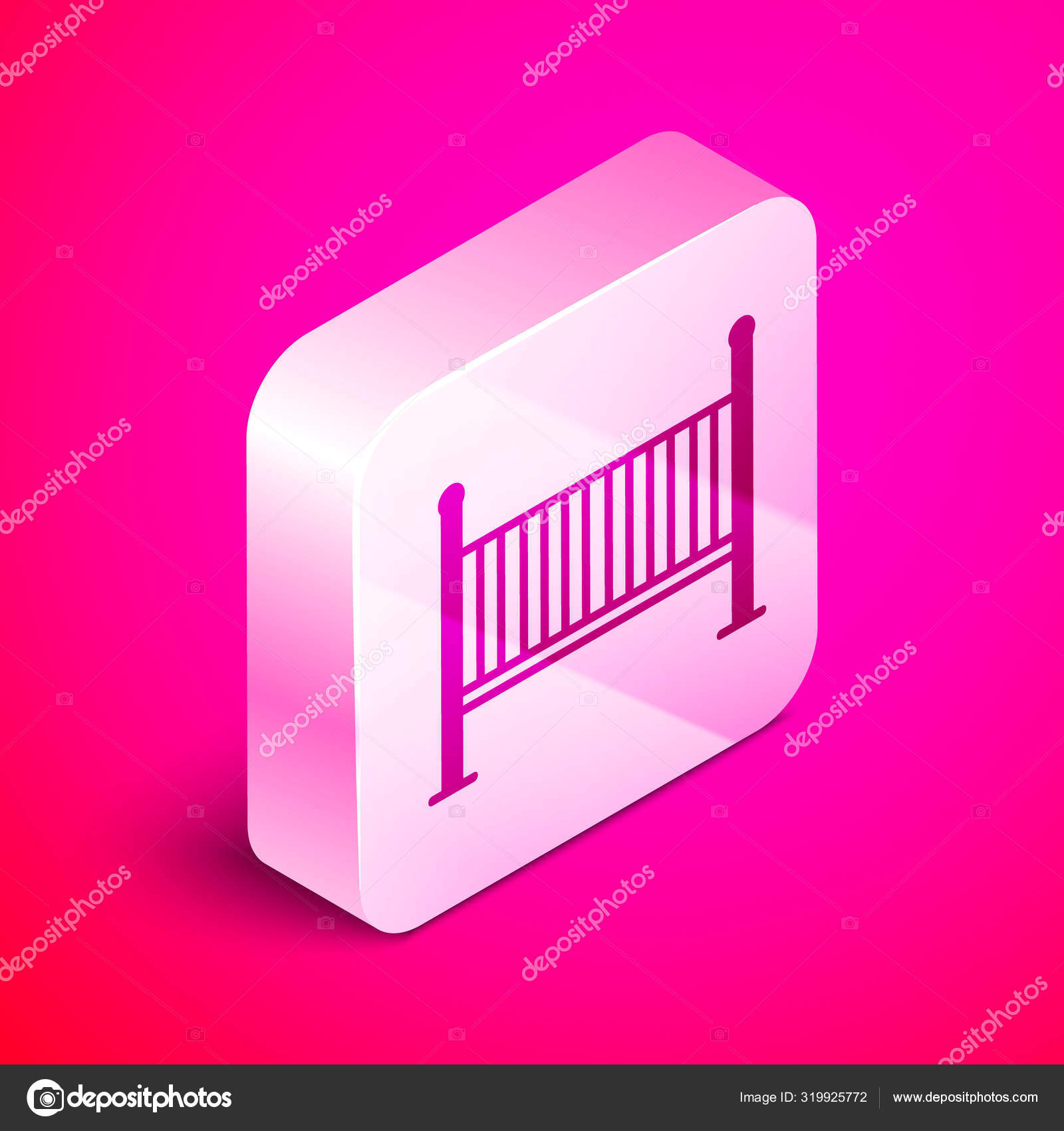 Isometric Baby Crib Cradle Bed Icon Isolated Pink Background