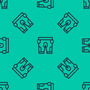 Mavi çizgi Amerikan futbol şortu ikonu yeşil arka planda izole edilmiş pürüzsüz desen. Futbol forması tabelası. Vektör İllüstrasyonu