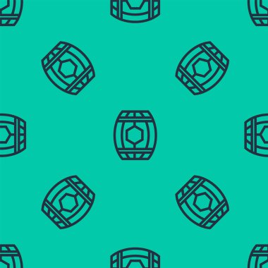 Bal ikonlu mavi çizgi tahta fıçı yeşil arka planda izole edilmiş kusursuz desen. Vektör İllüstrasyonu