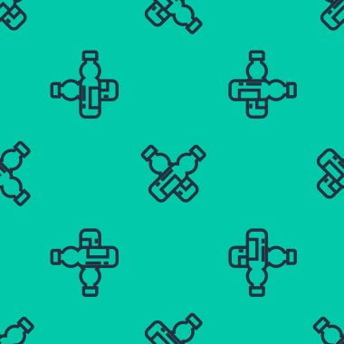 Mavi çizgi, yeşil arka planda izole edilmiş su ikonu şişesini geçmiş. Soda su içme tabelası. Vektör İllüstrasyonu