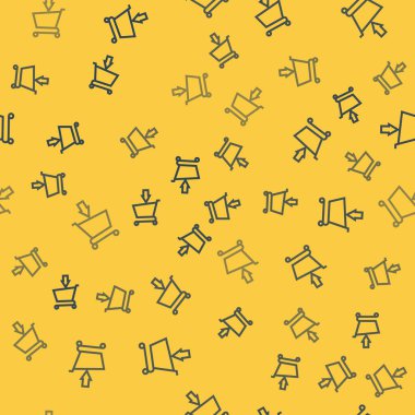 Mavi çizgi Alışveriş Arabası simgesine ekleyin sarı arka planda izole edilmiş pürüzsüz desen. İnternetten satın alma konsepti. Servis tabelası. Süpermarket sepeti sembolü. Vektör İllüstrasyonu