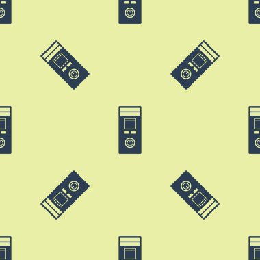 Blue Smart ev simgesi sarı arka plan üzerinde sorunsuz desen izole. Uzaktan kumanda. Vektör İllüstrasyonu