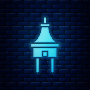 Tuğla duvar arka plan üzerinde izole parlak neon elektrik fişi kutsal kişilerin resmi. Bağlantı ve kopukluk elektrik kavramı. Vektör çizim