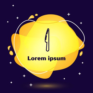 Koyu mavi arka planda siyah çizgi bıçak simgesi izole edildi. Çatal bıçak sembolü. Sıvı şekilli soyut pankart. Vektör İllüstrasyonu