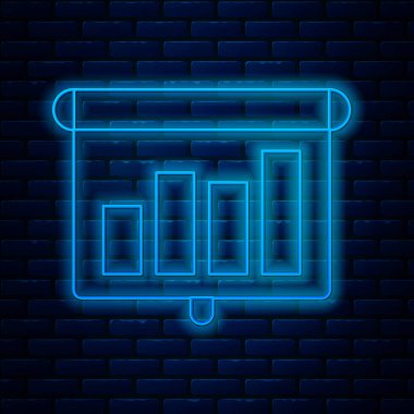 Parlak neon hattı sunum finans kurulu grafiği, çizelgesi, diyagramı, bilgi grafiği, duvar arkasında izole edilmiş turta grafik ikonu. Vektör İllüstrasyonu