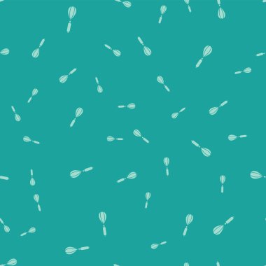 Yeşil Mutfak çırpma simgesi, yeşil arkaplanda kusursuz desen izole etti. Mutfak aletleri, yumurta çırpıcı. Çatal bıçak seti. Yemek karışımı sembolü. Vektör illüstrasyonu