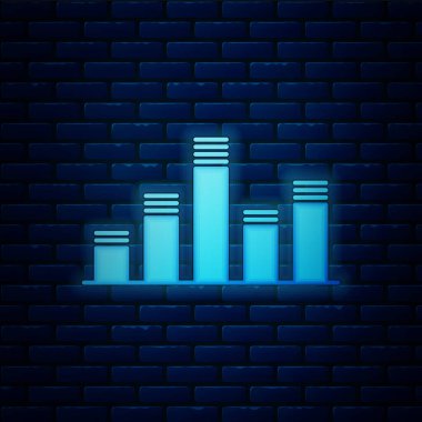Parlayan neon müzik eşitleyici simgesi tuğla duvar arka planında izole edildi. Ses dalgası. Ses dijital dengeleyici teknolojisi, konsol paneli, nabız müzikali. Vektör İllüstrasyonu