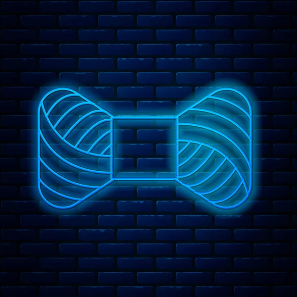 Leuchtende Neon-Linie Nähgarn auf Spule Symbol isoliert auf Backsteinwand Hintergrund. Garnspule vorhanden. Fadenspule. Vektorillustration — Stockvektor