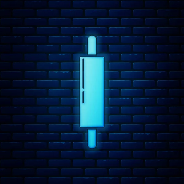 Lumineux néon Rolling pin icône isolée sur fond de mur de briques. Illustration vectorielle — Image vectorielle