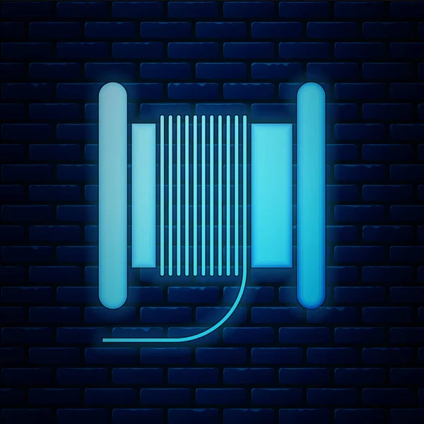 Glowing neon Wire electric cable on a reel or drum icon isolated on brick wall background. Vector Illustration — 图库矢量图片